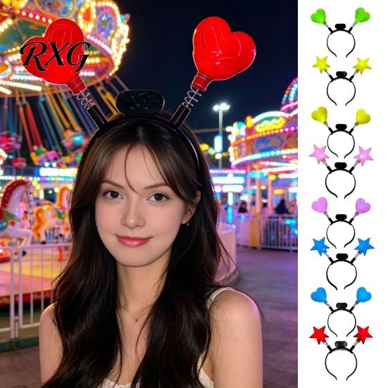 Photo Prop Light Up Hairband LED Star Headband with Spring, Wobble Hair Hoop Soft Glow Accessory for Party Concert, Glowing Festival Kids Adults,