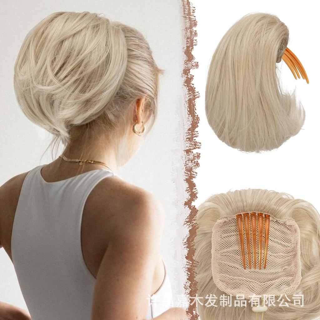 Женский 6-дюймовый короткий парик на кулиске с внутренними кнопками для хвостика, слегка завитый, пушистый