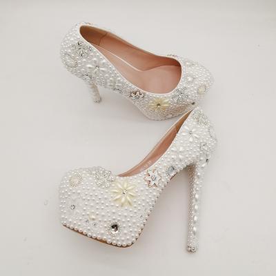 Модные весенние и осенние новые роскошные женские туфли на каблуках 14 см с круглой головкой, ретро, с белым жемчугом, для свадебного банкета, принцессы, изящные каблуки