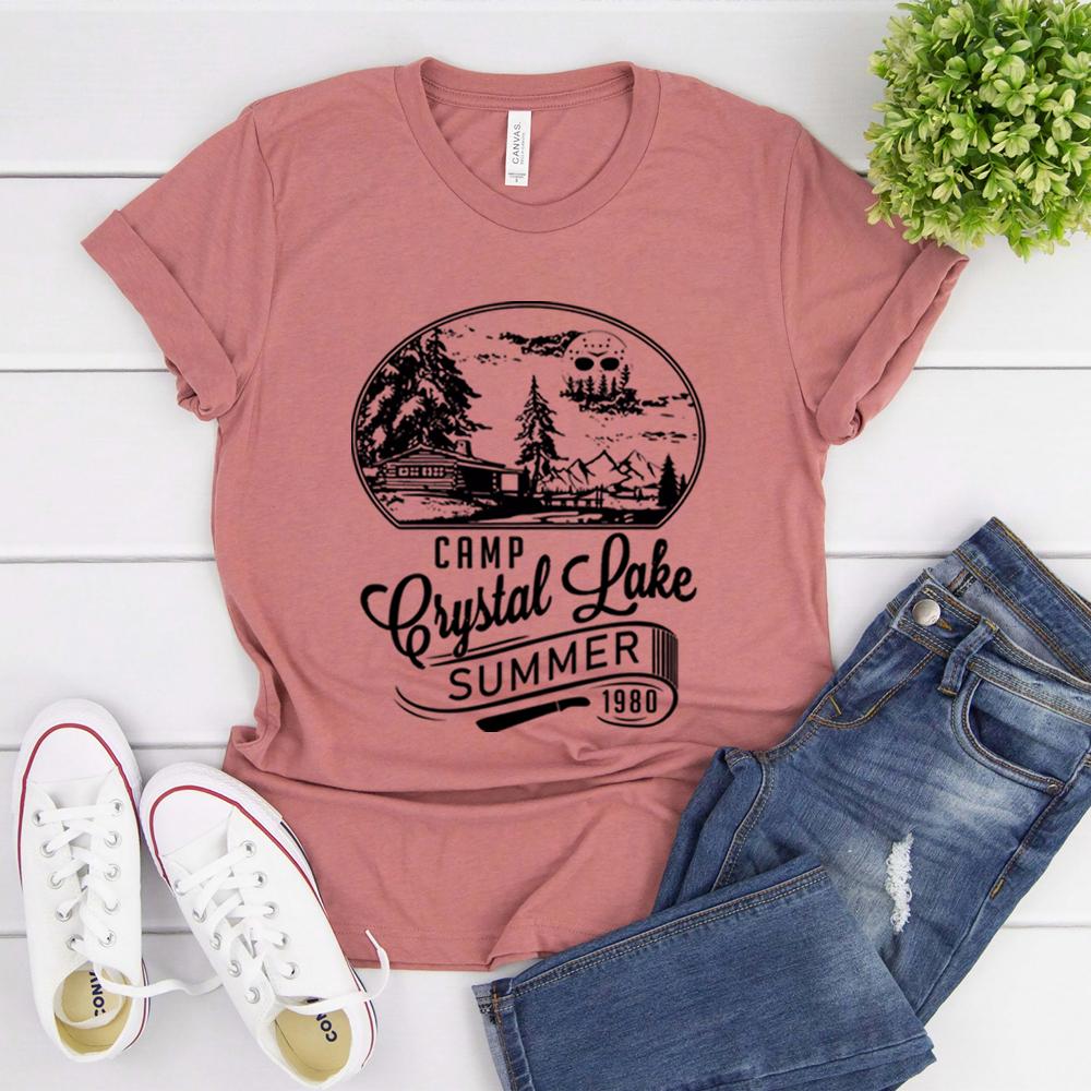 Винтажная футболка Camp Crystal Lake Хоррор-фильм Ретро-футболки Хэллоуинские футболки Готическая футболка Унисекс Летние с коротким рукавом Повседневные топы