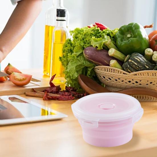 350/500/800/1200ML Round Silicone Lunch Box Microwave Safe Foldable Sealed Lid Portable Refrigerator Bento Food Container Kitchen Supplies