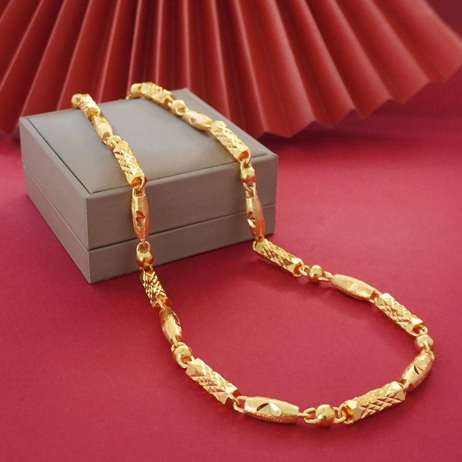 Элегантное мужское цилиндрическое колье длиной 60 см с головой дракона из песочного золота, дизайн высокого класса.