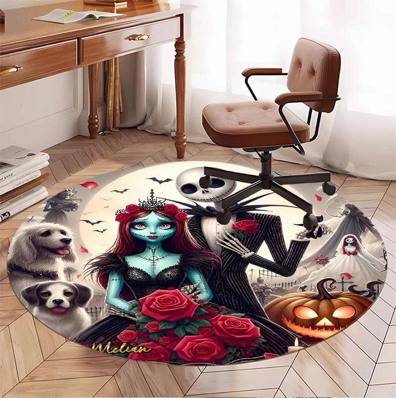 The Nightmare Before Christmas Pattern Round Rug, Indoor/Outdoor Mat, for Picnic, Gameroom, Bedroom, Office, Living Room, Home Decor Carpet, Birthday