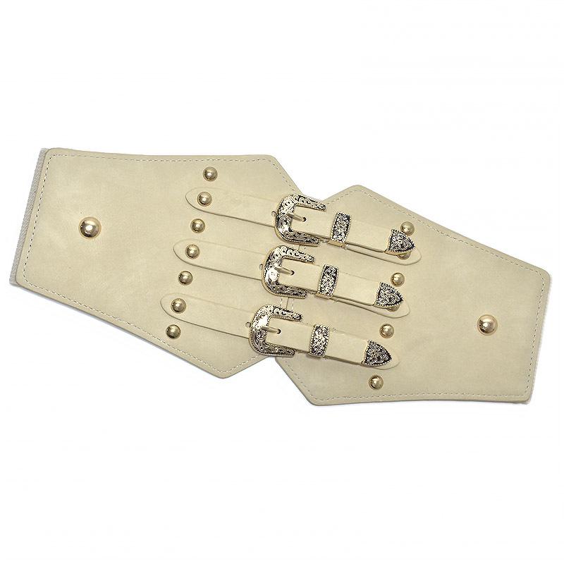 Women's Retro Faux Leather Belt with Rivet Pin Buckle - Versatile Wide Waistband Accessory
