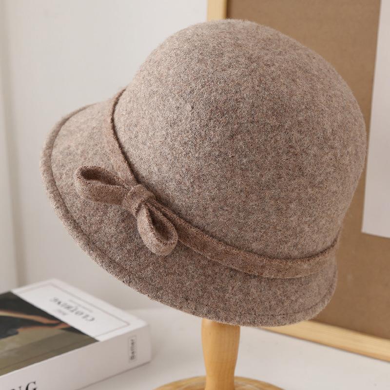 Minimalist wool, simple bucket hat, autumn and winter wear, elegant personalized bow, warm and cold bucket hat, basin hat