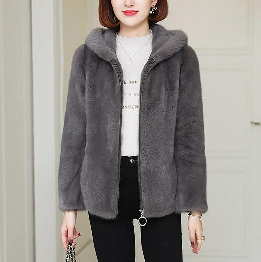 Однотонный женский двусторонний коралловый бархатный свободный теплый свитер с капюшоном, женская куртка на молнии из овечьей шерсти