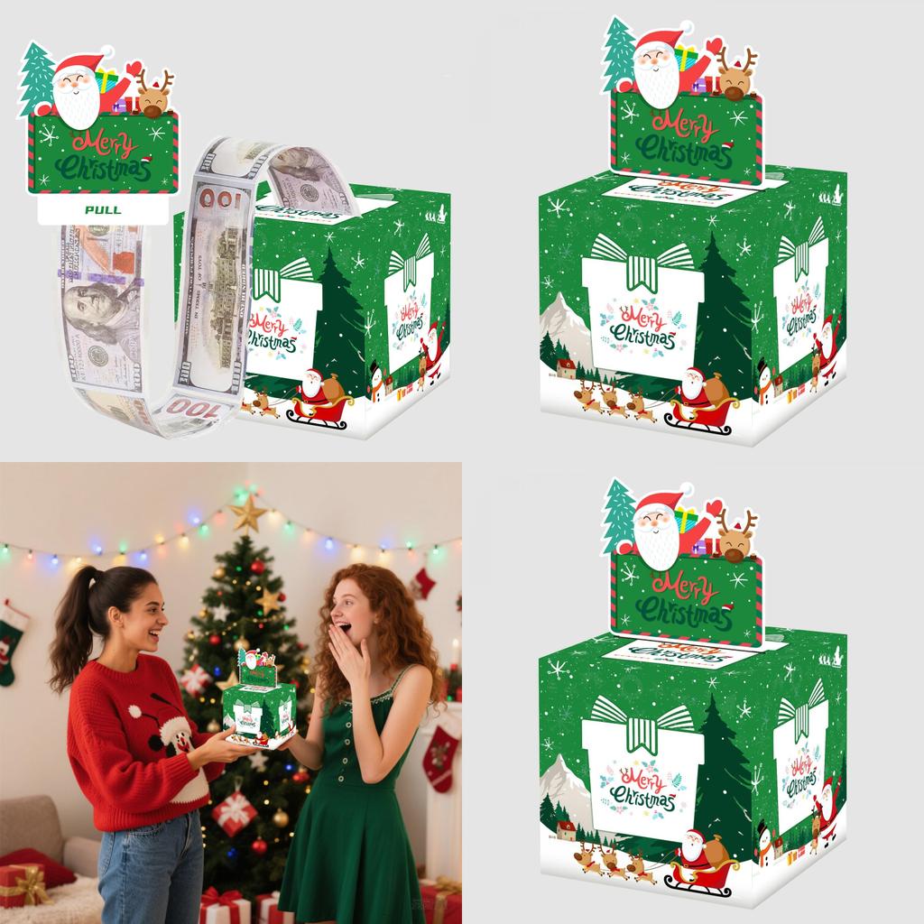 Green Christmas Party Gift Box With Santa Claus Print For Family And Friends