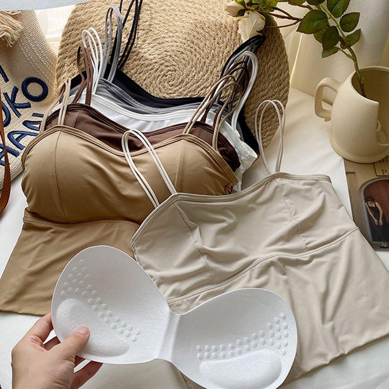 Korean Sweet Camisole Vest Slimming Outer Wear Ultra-thin Bandeau With Chest Pad Sleeveless Top