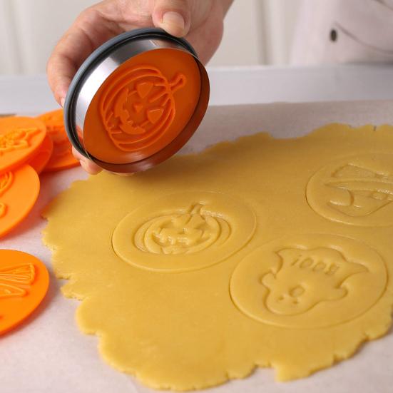 Cookie Cutters for Halloween 8pcs Magnetic Stamp Molds, Pumpkin Ghost And Skeleton Patterns Mold Design, Interchangeable Stainless Steel Embossed