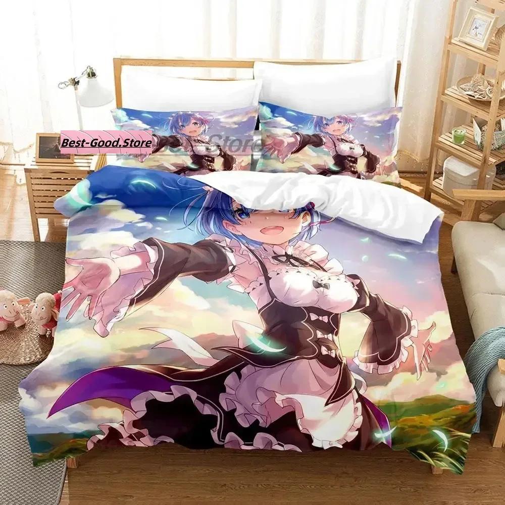 Комплект постельного белья Re Zero Single Twin Full Queen King Size Комплект постельного белья Aldult Kid Bedroom Duvetcover Sets 3D Print Anime Bed Sheet Set