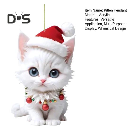 Подвеска в виде котенка со шляпой, подвесное украшение для зеркала заднего вида автомобиля, акриловое мультяшное украшение для салона автомобиля, рождественский подарок