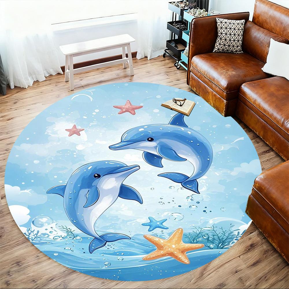 1PC Dolphins Ocean Round Chair mat Area Rug - Non-Slip, Floor Mat for Office, Bedroom, home decor Christmas Gift c0528070