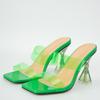 Liyke Summer 9 .5 Cm Clear Heels For Women Sliders Shoes Fashion Square Toe Pvc Transparent Slippers Ladies Sandals Pumps Size 42