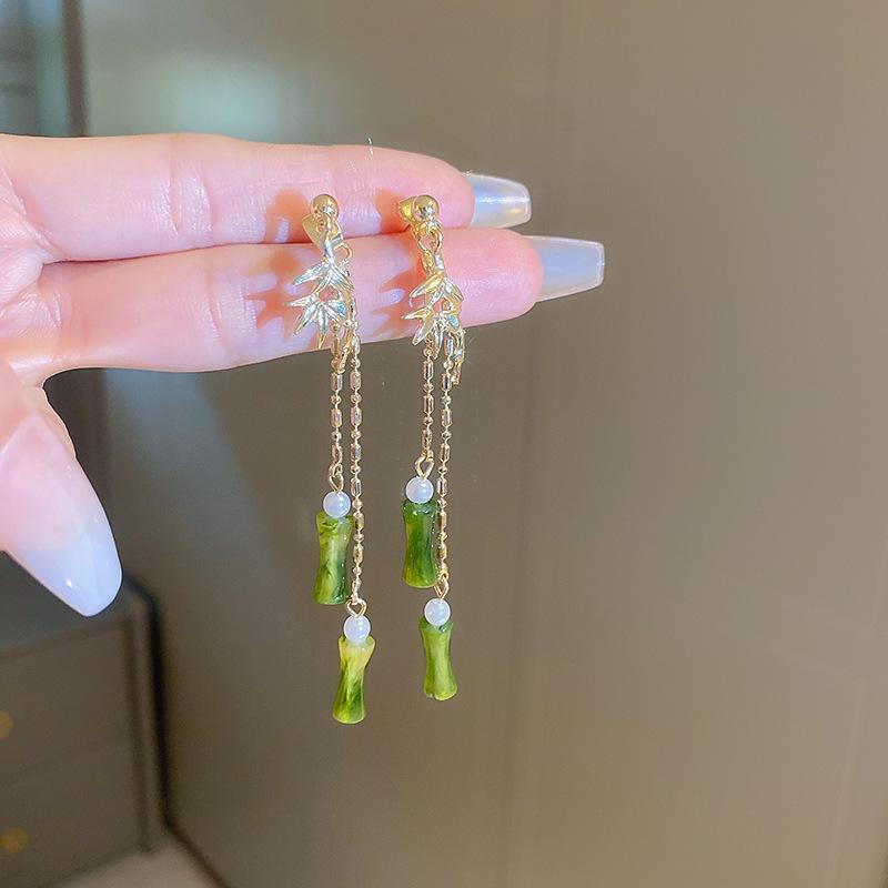 Silver needle dripping oil water drop fringed earrings antique literary and versatile earrings new Chinese retro temperament earrings women