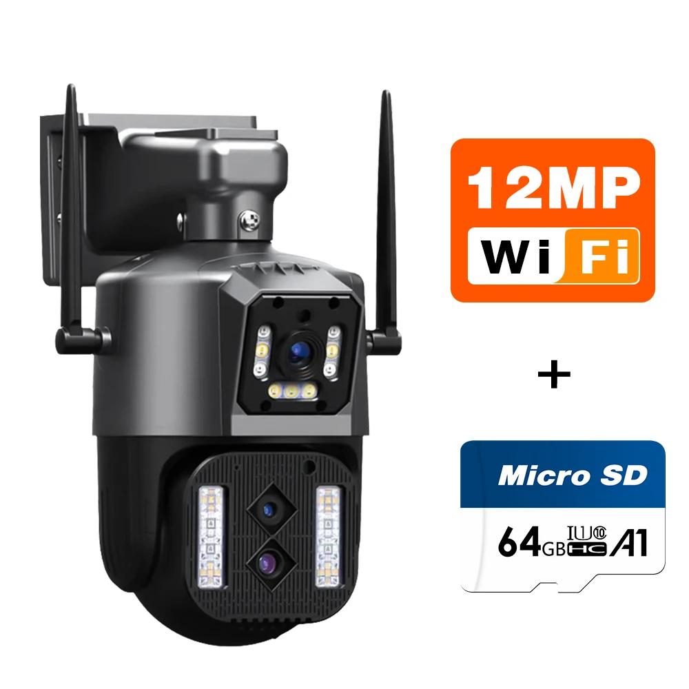 12MP 6K WiFi IP Camera Outdoor PTZ Three Lens Dual Screens 10X Zoom Auto Tracking Human Waterproof 4K CCTV Security Protection