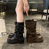 Ботинки Мартин на толстой подошве с увеличением роста женские 2025 новые весенне-осенние ретро коричневые ботинки-чулки Майяр средней высоты