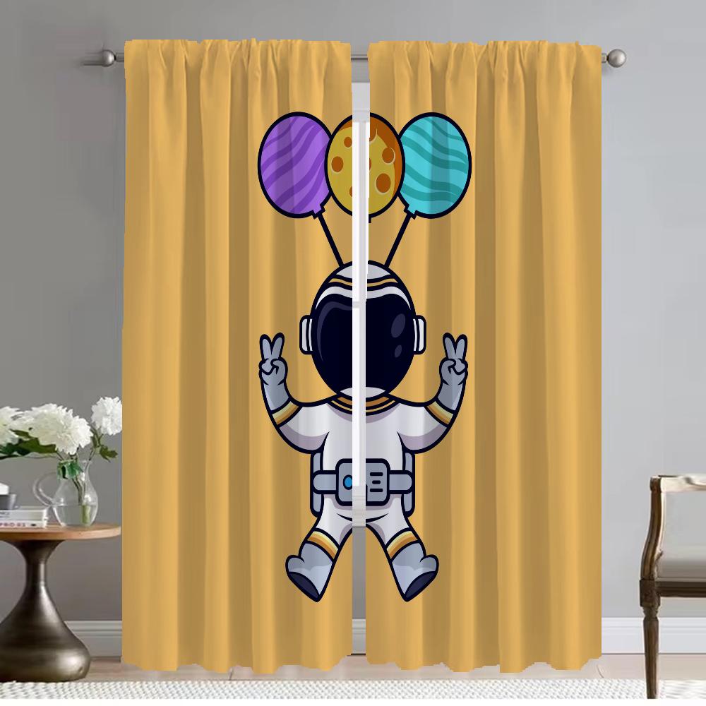 Astronaut Cartoon Kitchen Curtains for Camera Halloween Decoration Window Curtain for Room 2 Panel Partition Shades Living Child
