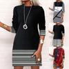 Women's O-Neck Long Sleeve Color Block Ethnic Style Comfy Casual Dress