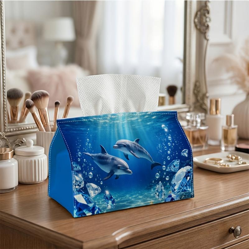 1pc Coastal Ocean Modern Tissue Box- Dolphin Underwater Blue, Made of Durable Polyester Fabric, Versatile Napkin Dispenser for Home, Vehicle, And Part