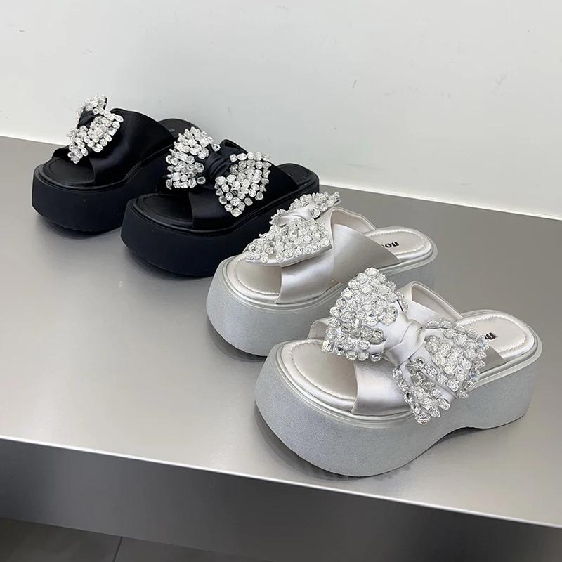 Модные дизайнерские летние женские тапочки на толстой подошве с бантом-бабочкой на платформе, шлепанцы, женские повседневные пляжные сандалии для отдыха на открытом воздухе