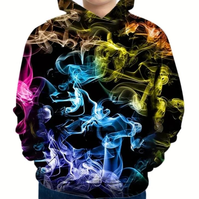 Красочная толстовка с пламенем, одежда для мальчиков, топы, осенне-зимние детские толстовки с капюшоном для мальчиков и девочек, пуловер, модная детская одежда