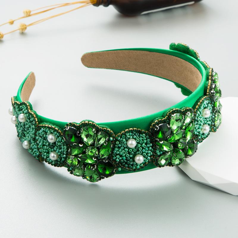 Женская повязка на голову с широким краем, жемчужным стеклом и кристаллами, байковая повязка на голову для шампуня, милый обруч для волос, красочный головной убор