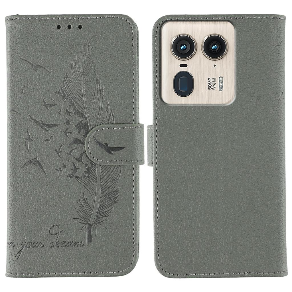 For Motorola Edge 50 Ultra 5G/Moto X50 Ultra 5G Case Feather Imprint PU Leather Wallet Phone Cover