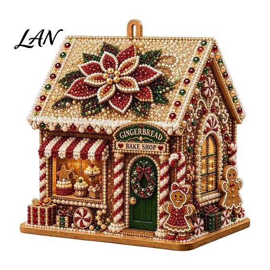 3D Cabin Craft House Christmas Faux Pearl Art Kit, DIY Handmade Rhinestone Painting Kit Relaxing Activities for Adults Adults, Tabletop Xmas
