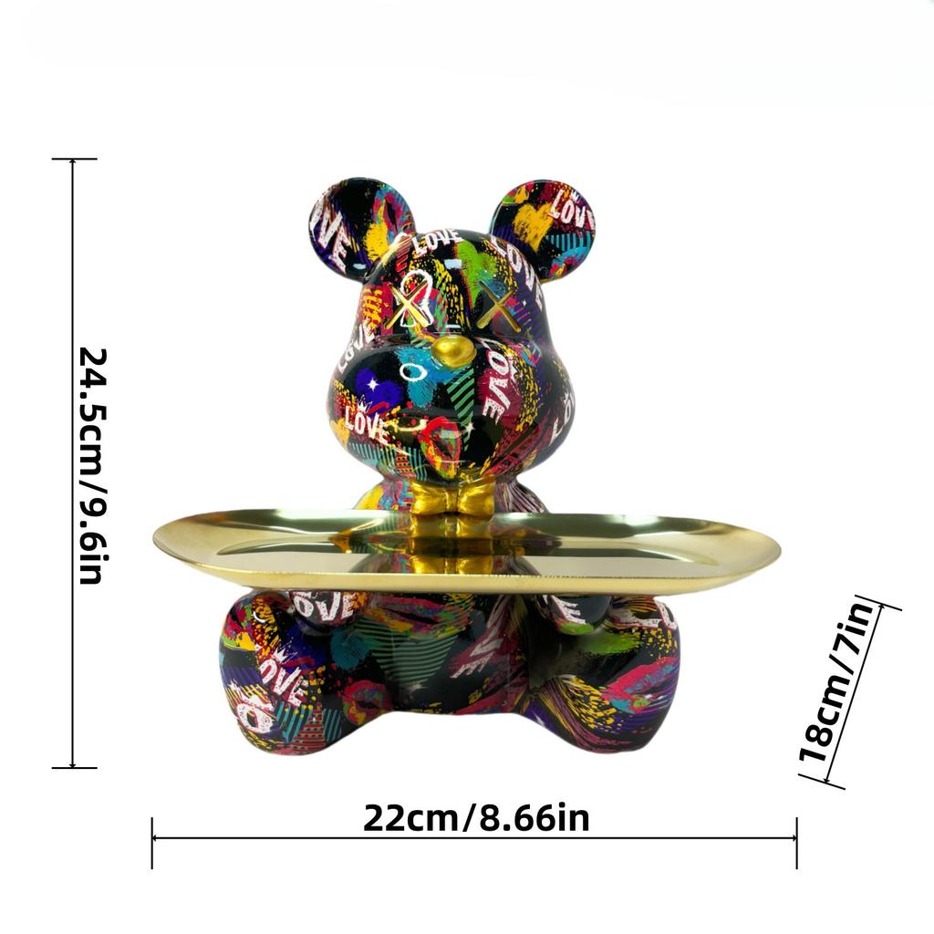 Trendy Colorful Graffiti Bear Abstract Resin Storage Statue Cute Doodle Animal Organizer Desk Holder for Home Office Ornaments