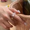 Vintage Pearl Beads Finger Ring Elastic Y2K Ring Trendy Pearl Bow Ring  Women