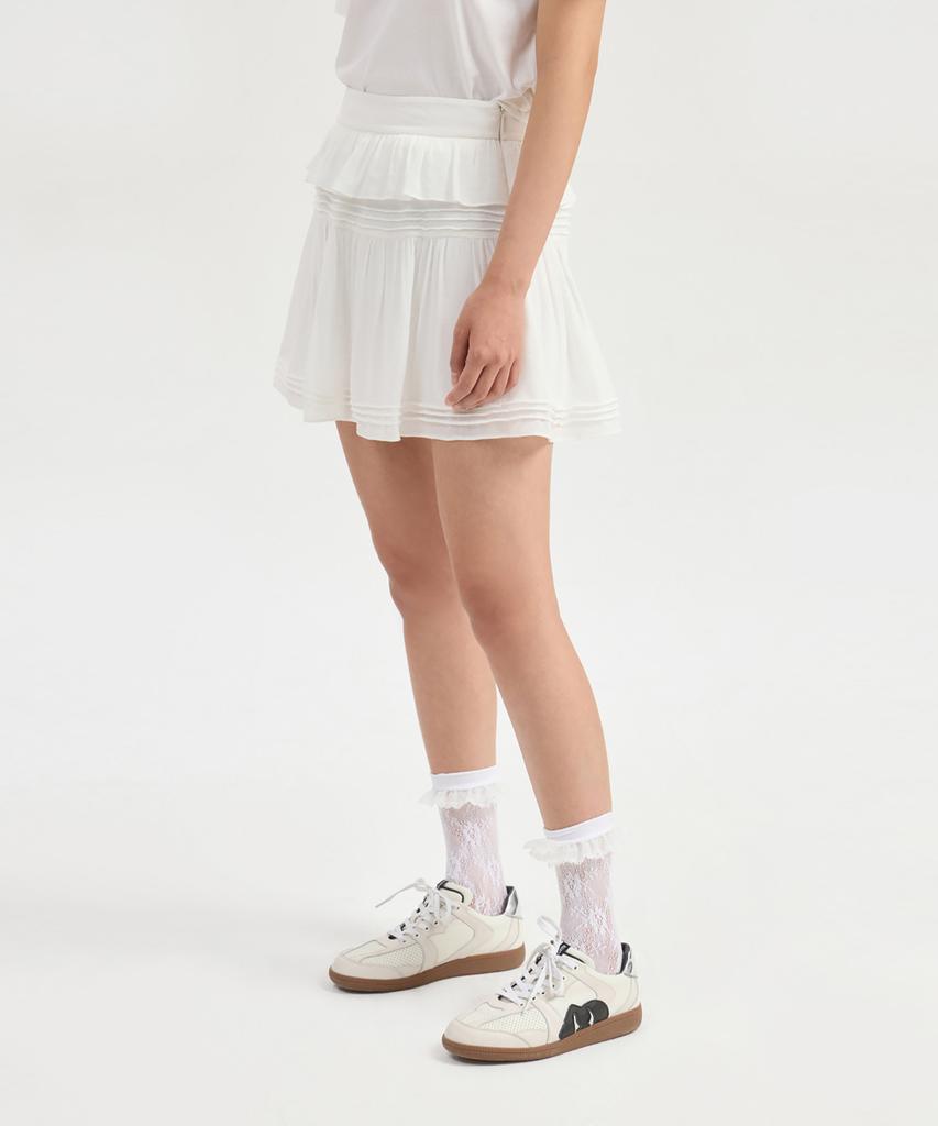 LUCKY CHOUETTE Pin Tuck Point Mini Skirt (White) Lfkam25520Whx