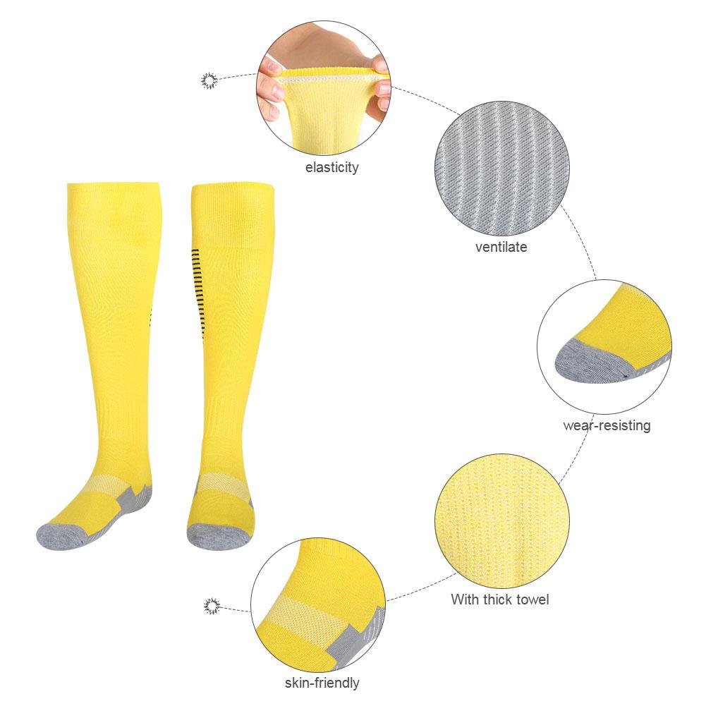 1 пара комплект мужские футбольные спортивные гольфы до колена противоскользящие с толстой голенью желто-черные полоски