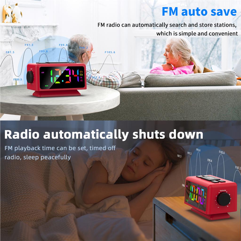 Colorful Digital Alarm Clock with 7 Colors and 4 Color Changing 5""  Dimmable Large LED Display