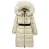 Winter new over-the-knee hooded long down jacket for women's high-end white duck down waist big fur collar down jacket