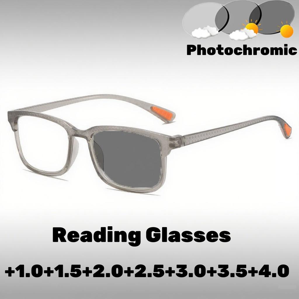 Fashion Color Changing Reading Glasses Ultralight Square Frame Anti Blue Light Photochromic Eyeglasses Uv Protective Sunglasses