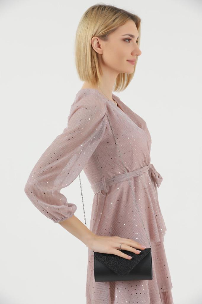 Women's Stylish and Useful Evening Dress Bag Black Soft Glitter Evening Bag