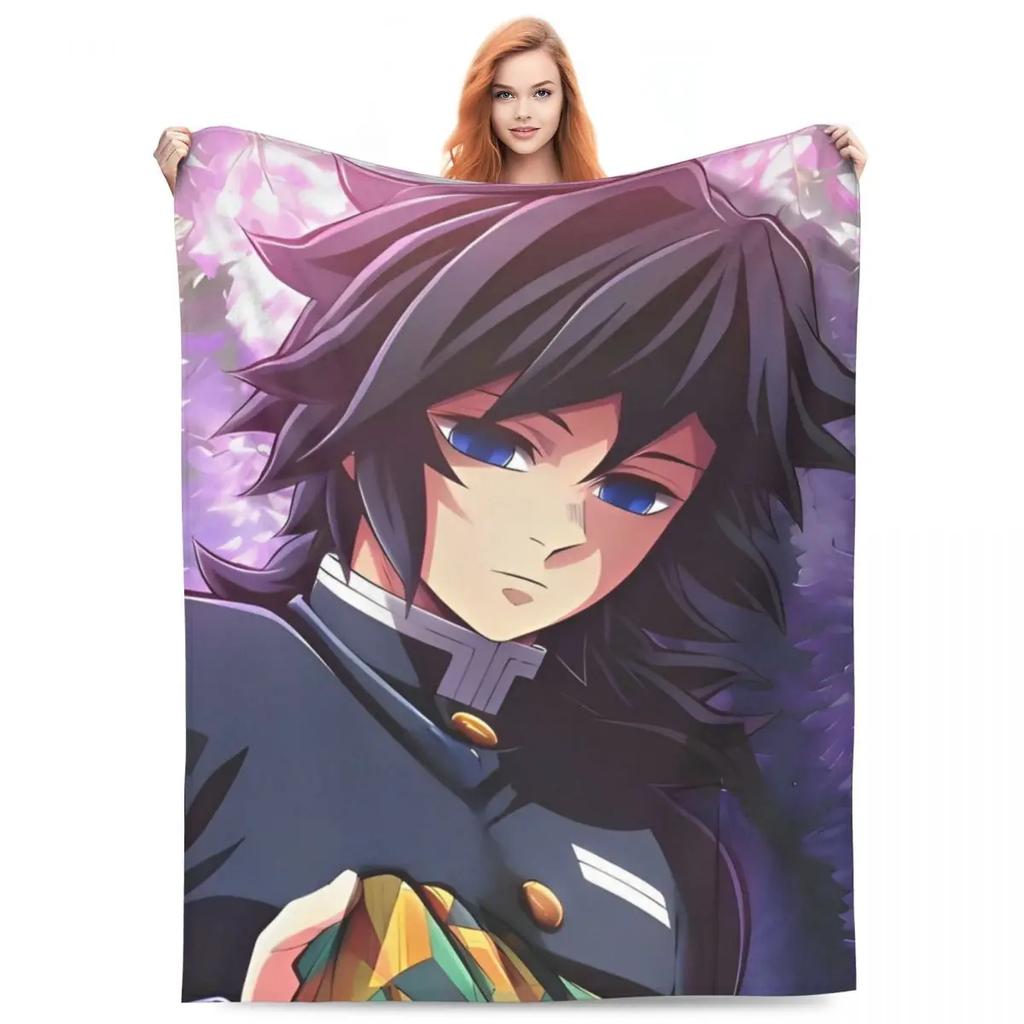 Водный столп Гию Томиока Одеяла Коралловый флис Плюшевое Аниме Клинок, рассекающий демонов Супермягкое Одеяло-плед для Автомобиля Дивана Кушетки Покрывало