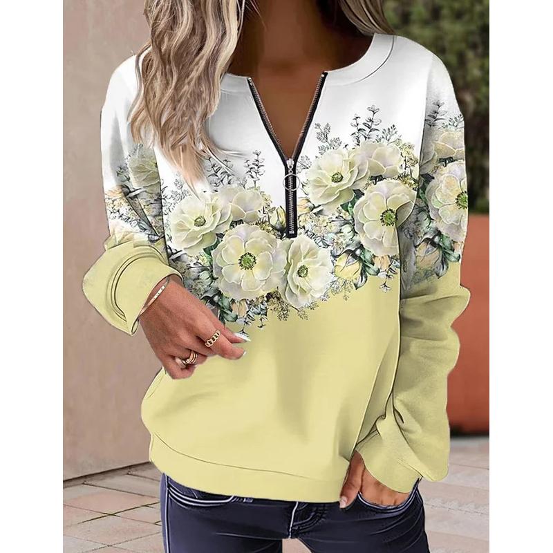 Women's Women Fashion Floral Flower Painting Sweatshirt Zip Up Hoodie Oversized Sudaderas Harajuku Coats Elegant