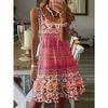 Women's Spring and Summer Casual Fashion Floral Print Loose Round Neck Sleeveless Bobbin Mid-length Dresses