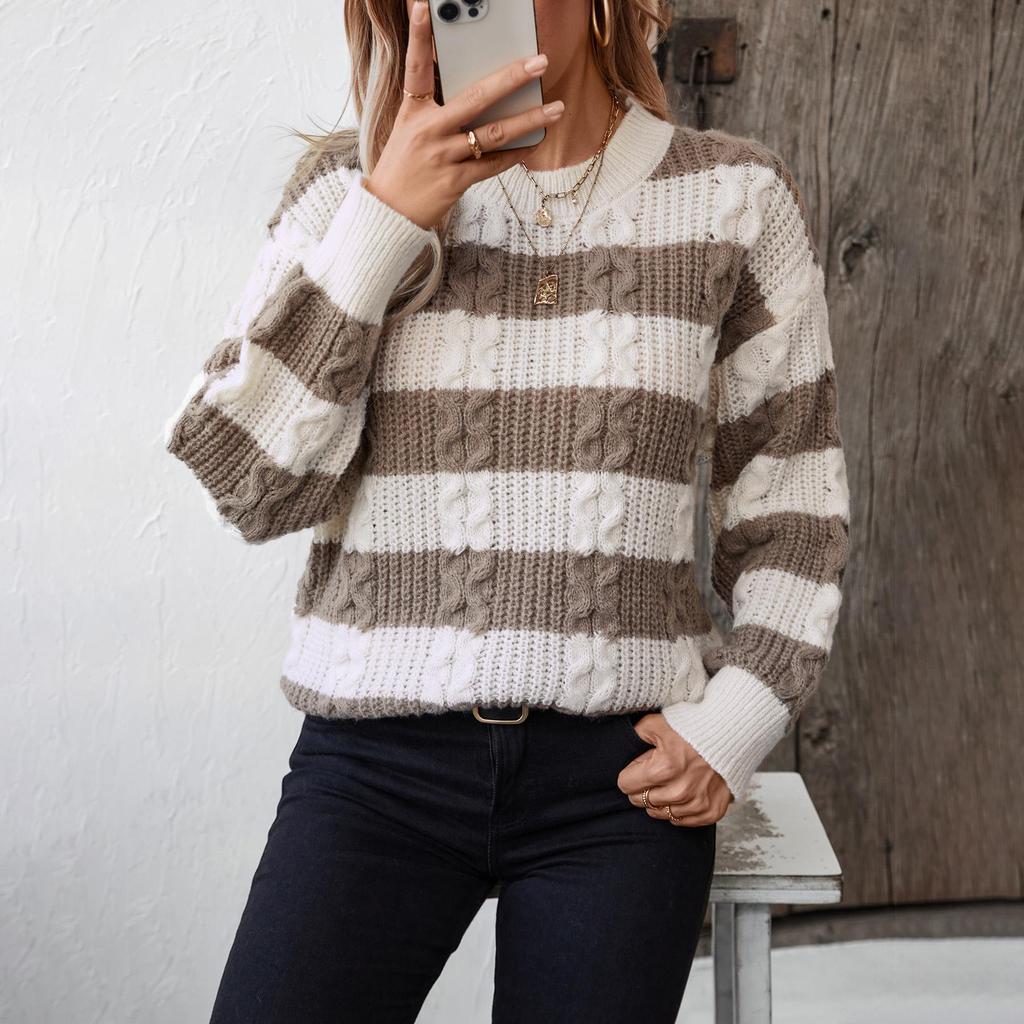 Осень-зима Винтажный свободный топ с длинными рукавами в полоску кардиган трикотажный свитер с круглым вырезом