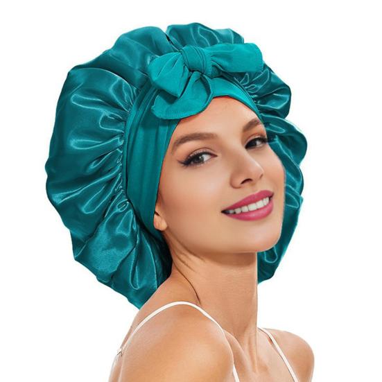 Satin Hair Bonnet for Sleeping Women Double-Layer Faux Silk Cap with Tie Curling