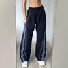 Women's Loose Wide-leg Striped Design Pocket Low-rise Loose Elastic Waist Sports Trousers