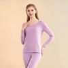 2 Pcs/Set Winter Thermal Underwear Set Round Neck Long Sleeve Warm Thick Pure Color Slim Fit Elastic Women Pajamas Set Sports Tracksuit Top Pants Set