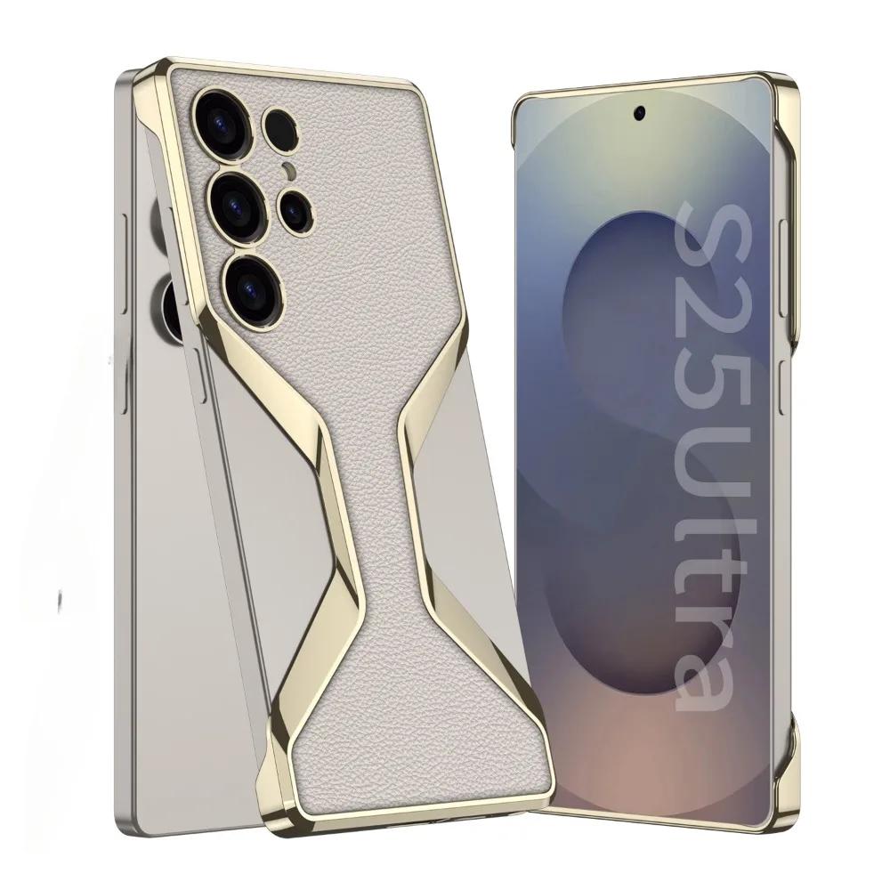 Гальванизированный кожаный чехол для телефона Galaxy S25 Ultra для Samsung Galaxy S25 Ultra Гальванизированный пластиковый жесткий защитный чехол на заднюю панель