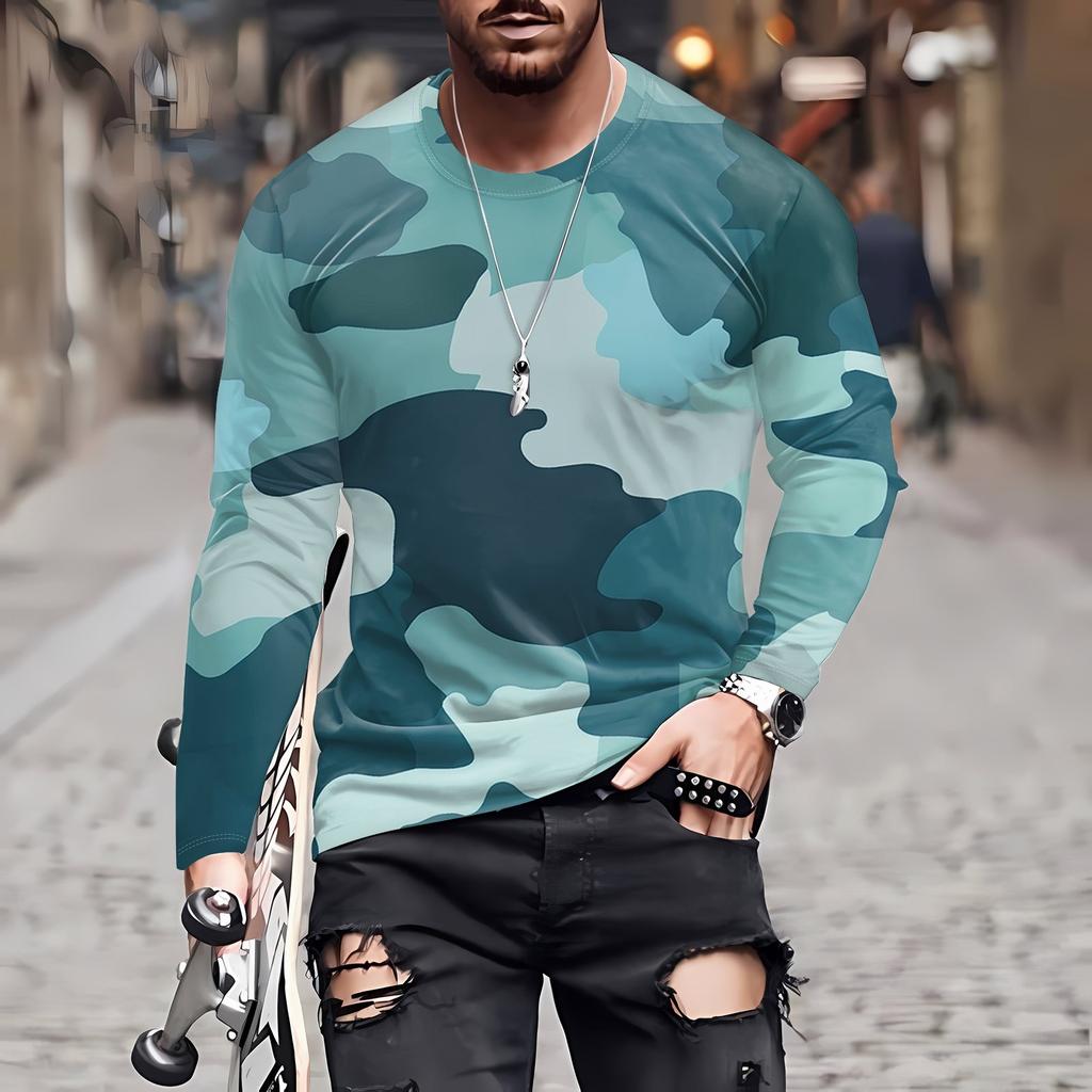 Муж. Футболка Круглый вырез Одежда Одежда На открытом воздухе Длинный рукав С принтом Модельер Винтаж