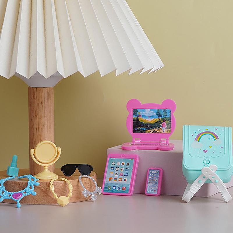 1/12 Dollhouse Mini Doll Play House Supplies Dollhouse Simulation Doll Necklace Computer Phone Purse Toy Accessories Props