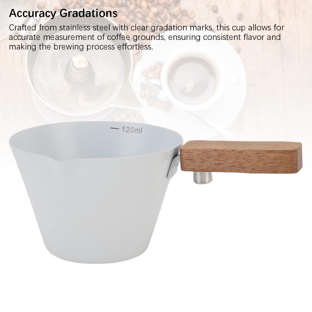 White/Black Finish Measuring Cup Wooden Handle Measuring Spoon Milk Frothing Cup Latte Art