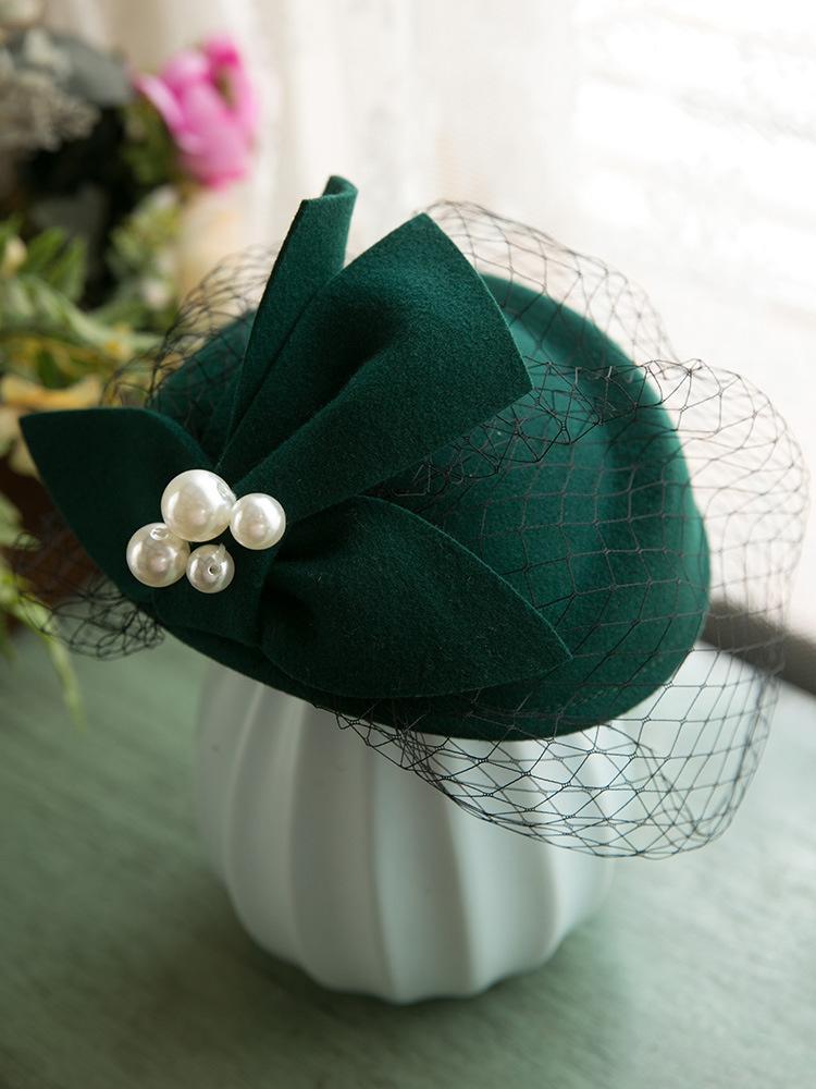Pure Wool Felt Fascinator Wedding Hat Pillbox Hat for Women Cocktail Party Vintage Lady Winter Solid Beret Hat Hostesses Cap