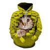 Men's Creative Brick Wall Cat Graphic Fleece Hoodie, Thick Warm Autumn Winter Pullover, Fun Pet Art Sweatshirt for Youth Daily Street Matching