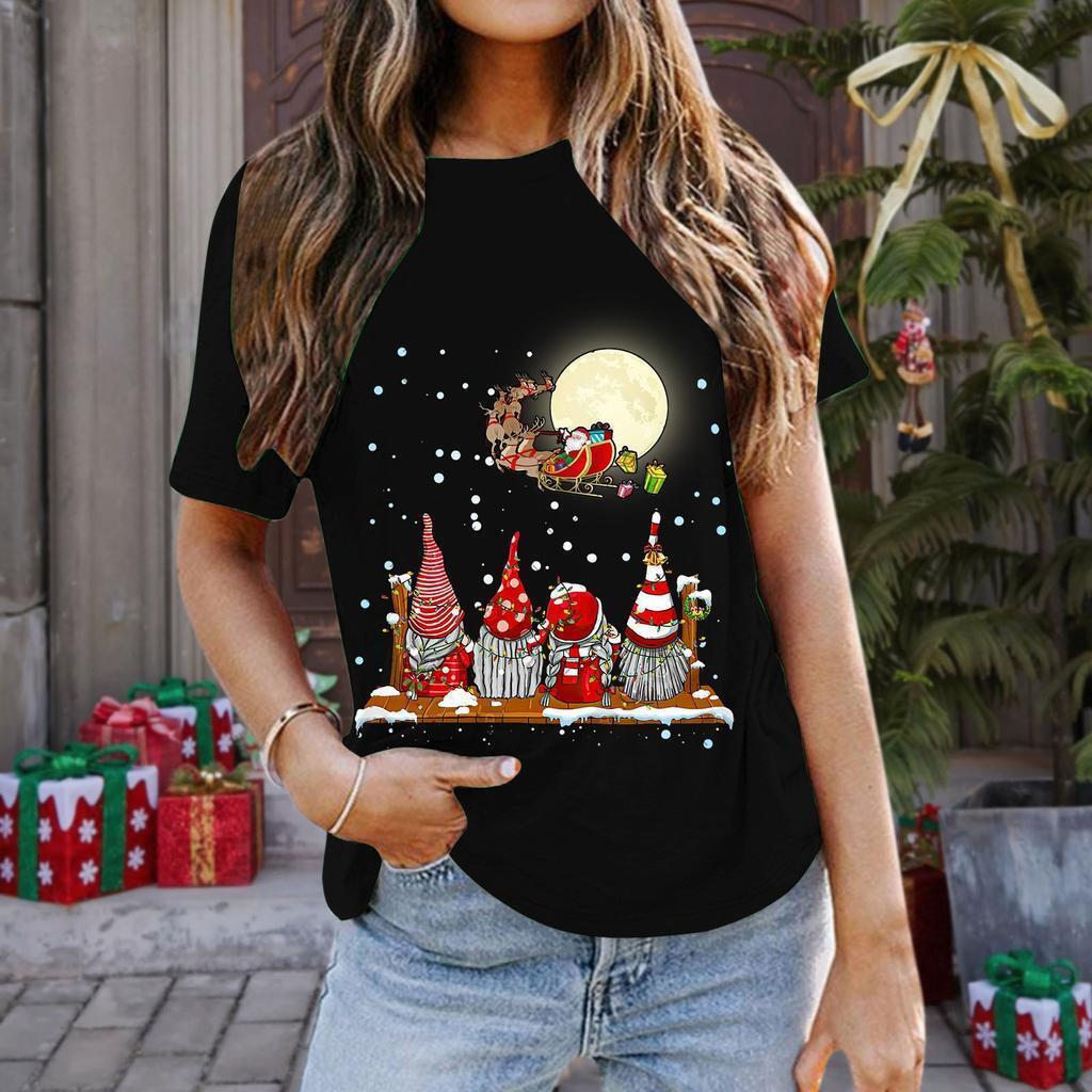Летний топ с круглым вырезом и 3D-принтом на рождественскую тематику, модная повседневная женская футболка с коротким рукавом